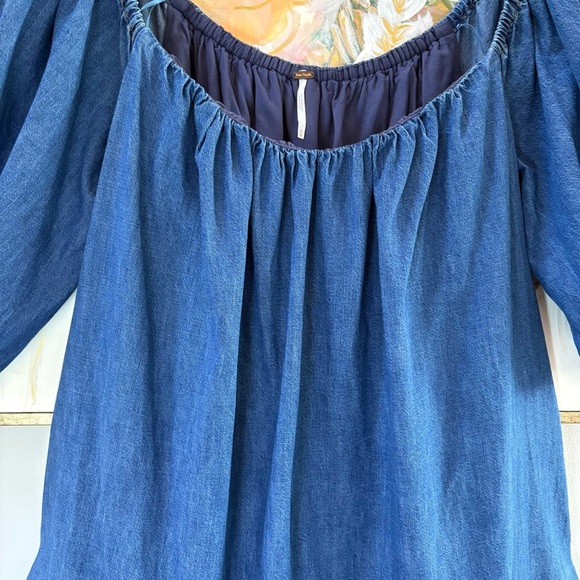 Free People Daydream Denim Tunic Off Shoulder Mini Dress Blue Size M - Picture 8 of 12